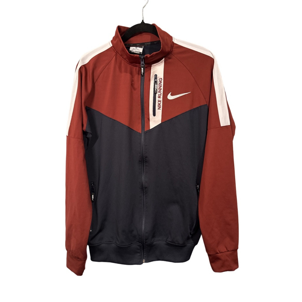 Nike XXL Dri-FIT Running Jacket Colorblock Maroon Navy White Zip Pockets